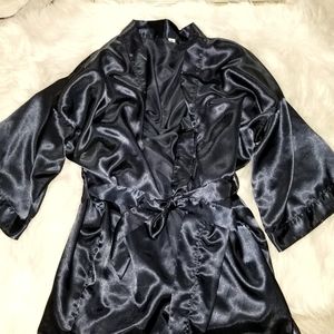Dark blue navy silk robe